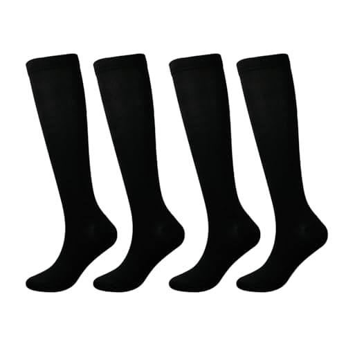 Compression Socks for Women & Men Travel Flight Compression Stocking Breathable Knee High Support Varicose Veins Socks for Athletic Running Maternity Pregnancy Nurses (Black+Black, S/M)