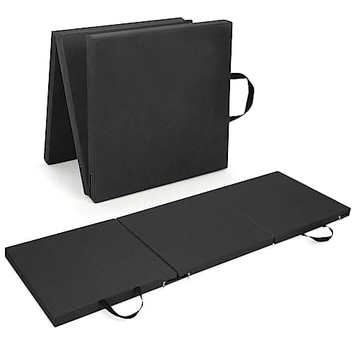 M.J COMFY-LIFE Tri-Fold Exercise Mat, 1.5" Thick Non-Slip Soft Foam Yoga Mat with Carry Strap Handles, Portable Folding Gym Mat for Yoga, Pilates, Gymnastics, Home Workout, Camping (Black)