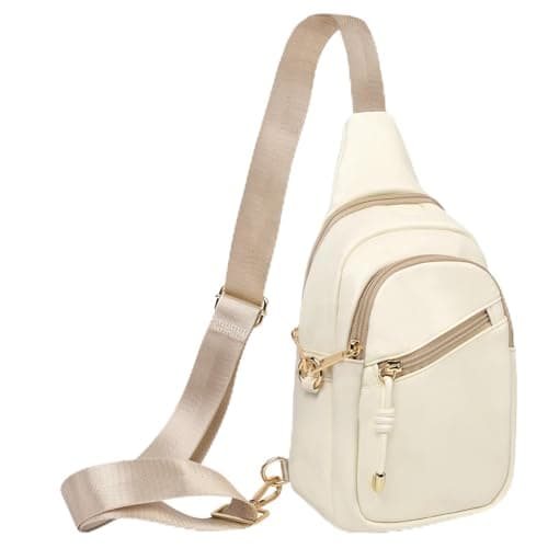 HOTUT Crossbody Bag for Women,Anti Theft Small Phone Shoulder Bag,Sling Belt Bag,with Anti-Theft Zipper Clips,Adjustable Strap,with Multiple Pockets,for Ladies Travel Shopping(Off-white)