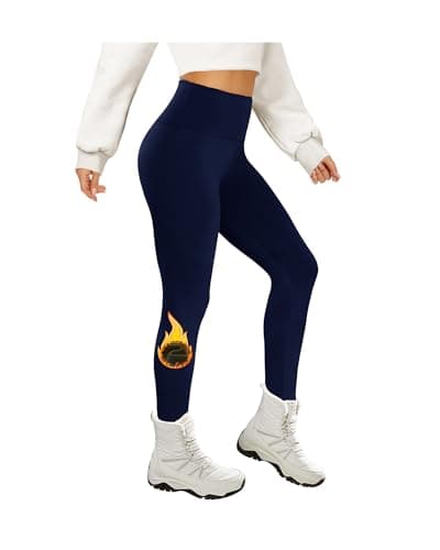 AMIYOYO Fleece Lined Leggings Women High Waisted Thermal Leggings Navy Blue