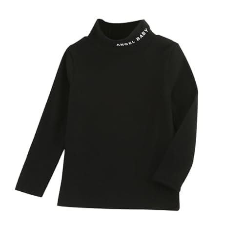 Unisex Children Thermal Underwear Boys Girls Long Sleeve Turtleneck T-Shirt Tops Kids Spring Fall Casual Solid Color Warm Pullover Children Back to School Basic Soft Tops (Black, 7-8 Years)