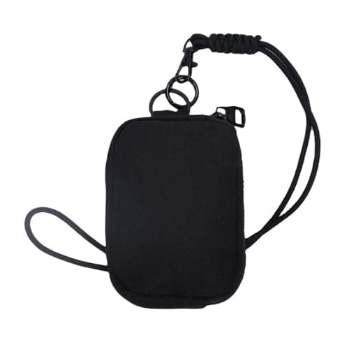 WUZIA Travel Neck Pouch with Lanyard,Black Mini Hanging Travel Wallet, Multi-Functional Coin Purse Keychain Storage Bag