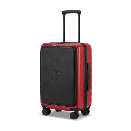JUST PACK Cabin Suitcase with Laptop Compartment, Hard Shell Carry On Hand Luggage 55x36x20cm, TSA Lock, 8 Spinner Wheels, Lightweight ABS Cabin Bag, Maroon