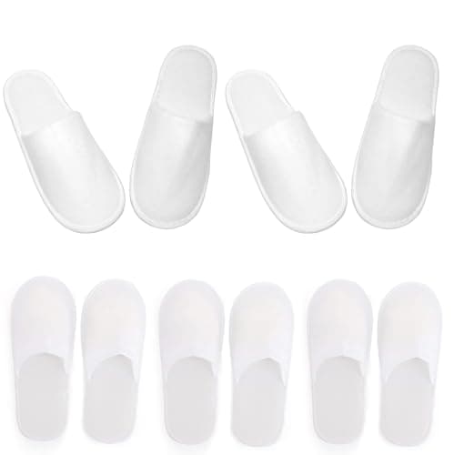 Yunzhou1230 White Hotel Slippers Multipack,Non-Slip Disposable Slippers, Closed Toe for Spa, Party Guest and Travel (White 5 Pairs(UK 4-8))
