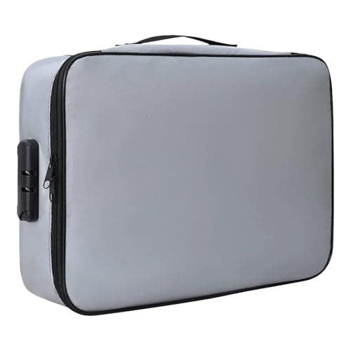 Fireproof Document Box, Waterproof File Organiser Box, Safe Portable Home Fire Lockable Storage Boxes, Collapsible Travel Document Holder, File Storage Boxs with Inserts Bags and Zipper (Grey)