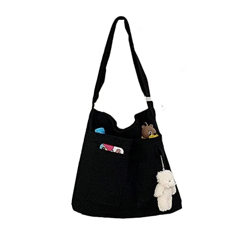 Laneko Cotton Tote Handbag Women Canvas Crossbody Beach Bag Hobo Crossbody Shoulder Bags Shopping Tote Bag with 3 External Pocket,Zipper Closure