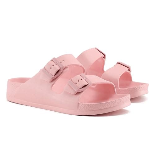 VIVASHOES Women’s Double Buckle EVA Sandals – Lightweight Waterproof Adjustable Slides with Arch Support for Summer, Beach, Pool & Daily Wear – True to Size Good for Wide Fit – Pink 8