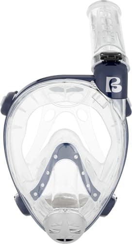 Cressi Full Face Snorkel Mask - Anti-Fog Ultra-Clear Lens & 180° Vision for Adult Snorkel Mask - Float Valve Safety & CO2-Safe Breathing for Scuba Diving Equipment - Clear/Blue Navy - S/M
