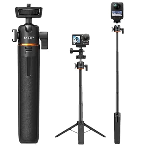 LKTOP 55cm (8-22'') Pocket 3 Tripod Selfie Stick for DJI Osmo Nano/360 Vlog Handle Grip Action 5 Pro/6/4/3 Extension Pole Insta 360/GoPro Hero/Max Travel Stand Action Camera Accessories 1/4" Screw