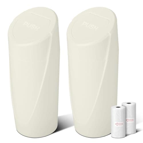 Car Trash Can Bin with Lid - 2 Packs Car Garbage Can Cup Holder - Cream Mini Leakproof Vehicle Garbage Bin with 40pcs Trash Bags-Automotive Organizers and Storage for Front Back Seat Accessories