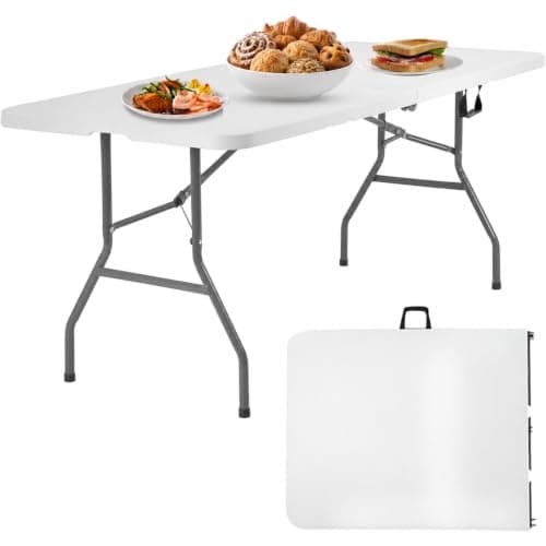 JupiterJX 6ft Camping Table Foldable, Portable Folding Tables, Ideal For Catering, Camping, Picnic, Party - Compact Trestle Table with Carry Handle BBQ Indoor/Outdoor Table