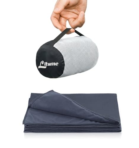 Litume Compact Fleece Travel Blanket with Stuff Sack, 70x48 Inches, Moisture Wicking and Breathable Blanket, Foldable Throw for Couch, Car Rides, Train, Camp, Backpacking, Traveling
