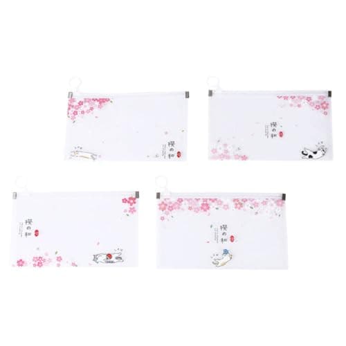 4pcs Cartoon File Storage Pouch for Students Sealed Zipper Waterproof