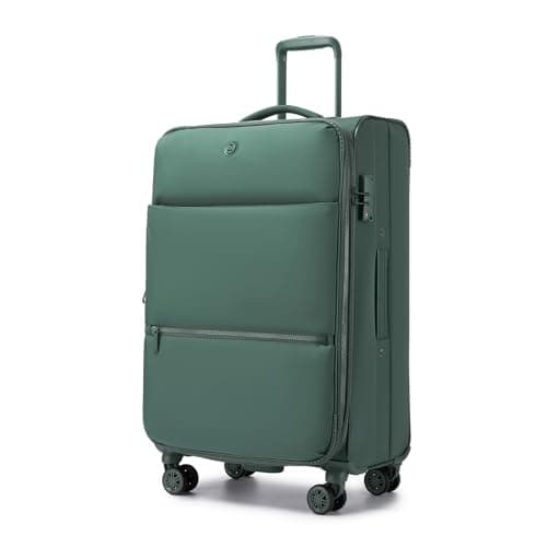 M Expandable 26" Medium Suitcase with 4 Spinner Wheels Lightweight Softside Hold Check in Luggage with TSA Lock, Green