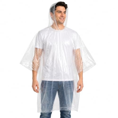 IQONEQ 2 Pack Waterproof Rain Poncho, Adult Emergency Raincoat (UK, Alpha, One Size, Regular, Regular, Clear)
