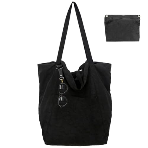 Uhawi Tote Bag for women,unisex,Foldable & Water Resistant – Lightweight Reusable Shopper Bag for Daily Use, Shopping, Travel & Beach (black)