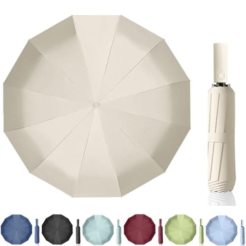 Maibar Umbrella Windproof Strong 24 Ribs Compact Umbrellas Sun UV Protection spf 50 Folding Travel Large Auto Open Close Umbrellas Umbrella (Beige)