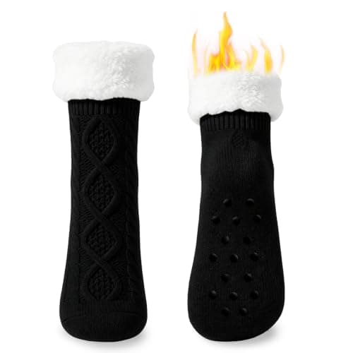 Womens Fleece Lined Slipper Socks, Non Slip Grips Warm Fluffy House Socks