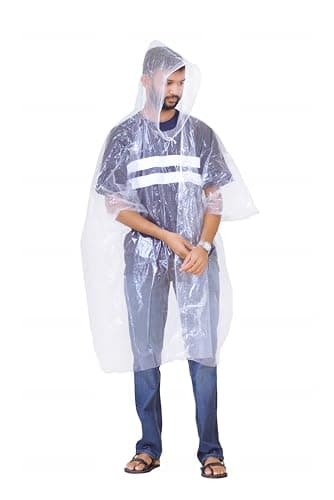 Start and Drive Ltd Poncho Rain Coat Transparent Waterproof Plastic Poncho Adult Size Reusable Ponchos with Hoods, Emergency Raincoats, Rain Ponchos (1 pcs, Transparent)