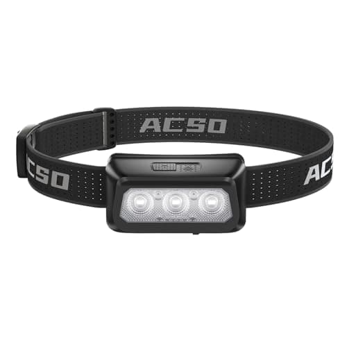 ACSO 3000mAh Head Torch Rechargeable,Super Bright LED Headlamp Headtorch with Motion Sensor Control,6 Light Modes,IPX5 Waterproof,Running,Camping,Hiking,Fishing,Hunting.
