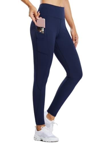 baleaf Women's Thermal Leggings Fleece Lined Water Resistant Legging High Waisted Winter Running Hiking Sports Trousers with Pockets Navy L