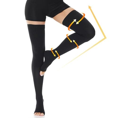 Beister 20-30 mmHg Compression Socks for Women Men, Open Toe Thigh High