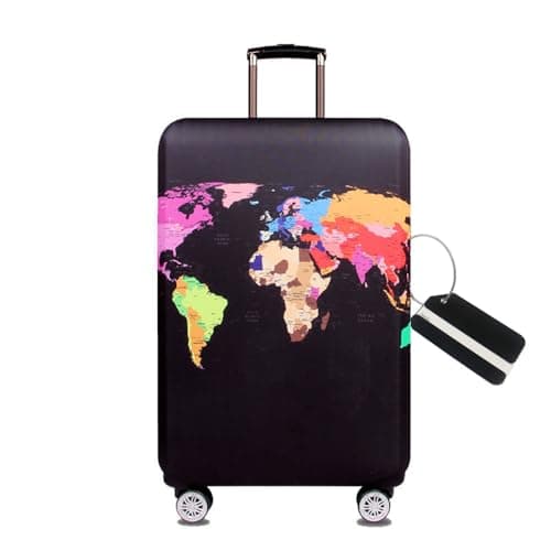 MosaiRudo Thicker Luggage Cover Elastic Suitcase Cover Protector Fits 18-32 Inch Suitcase Travel Accessories (Map, L)