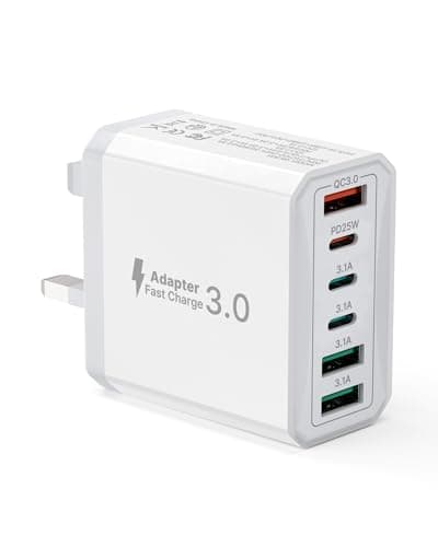 USB C Plug, 6-Port 55W Multi USB Charger Plug UK with Power Adapter +QC Wall Plug Multiport Mains, 3 Type C+3 USB A Ports Charging Plug for iPhone 16 15 14 13 12 11 Pro Max Plus XS XR SE,Samsung, iPad