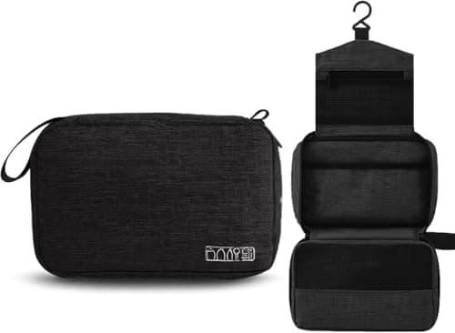 Yuexitech Mens Toiletry Travel Bag, Hanging Wash Bag Womens, Foldable Toiletry Bag Hanging Travel Organizer for Men and Women Travel Size Accessories Black