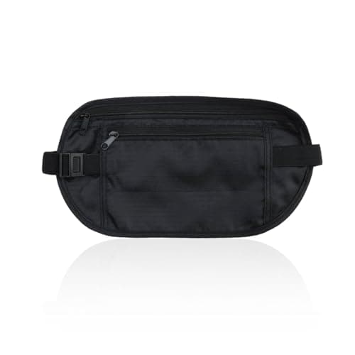 Travel Money Belt, Anti-Theft Fanny Pack, Hidden Bum Bag Under Clothes, Waist Pack with RFID Blocking for Money, Passport, Card, Mobile Phone, Keys (Black)