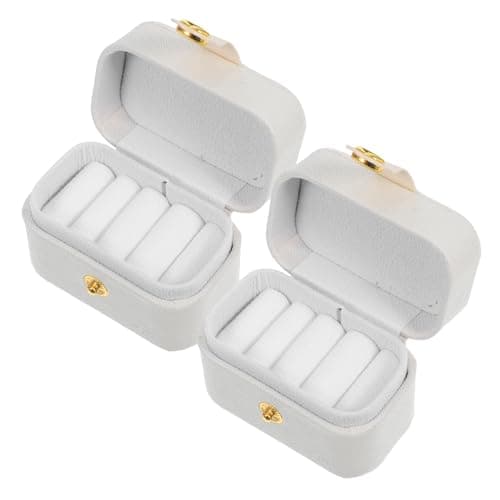 Healvian Mini Travel Ring Box 2pcs Pu Fleece White Storage Case