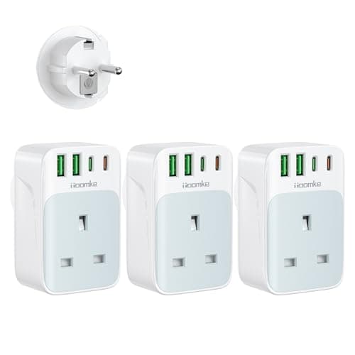 3 Pack European Plug Adapter, UK to European Plug Adaptor with PD 35W Fast Charging USB C Port and 2 USB A Ports European Plug Travel Adapter for Germany/France/Spain/Portugal/Poland(Type E/F)