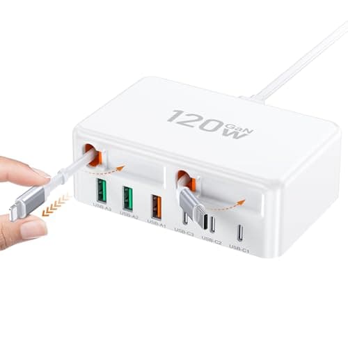 120W USB C Fast Charger with Dual Retractable Cables,8-in-1 Retractable USB Plug UK Charging Station,Travel Essentials Multiport USB Power Hub for iPhone 17 16 15 14,iPad,5ft Cord