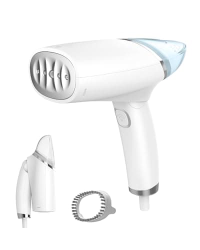 Annmiir Clothes Steamer, Portable Handheld Mini Iron, Foldable Steam Iron, Removable Fabric Brush, No Ironing Board Needed, Fast Heat-up, Vertical and Horizontal Steamer for Home &Travel (White)