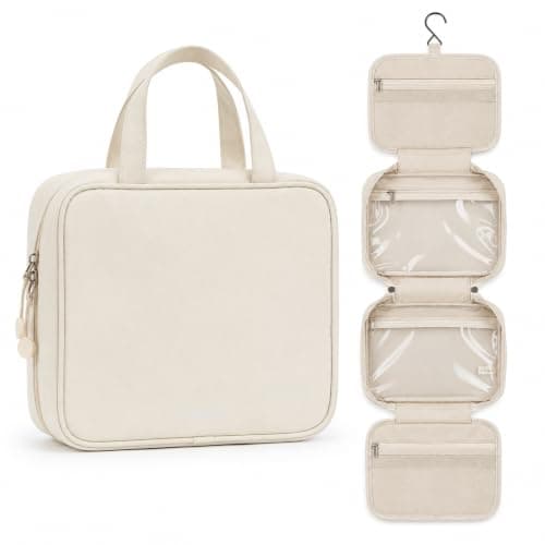 LUGG Travel Toiletry Bag - Toiletry Bags for Women with Hanging Hook, Spacious Waterproof Makeup Bag, Multiple Compartments, Multipurpose Travel & Holiday Essentials, 19 x 8 x 25 cm - Stone
