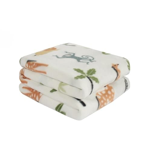 OHS Kids Fleece Blanket Safari Animals, Throw Blanket Super Soft Decorative Bed Throw Sofa Blanket Comfy Fleece Throw Thermal Blanket, White 120x150cm
