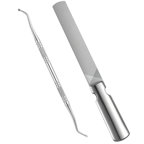 AUYAO 2Pcs Stainless Steel Nail File Professional Nail File, Double-Sided Buffing Nail Files Nail Trimmer with Non-Slip Handle, Tool for Unisex Nails Foot Hand Home Salon Travel