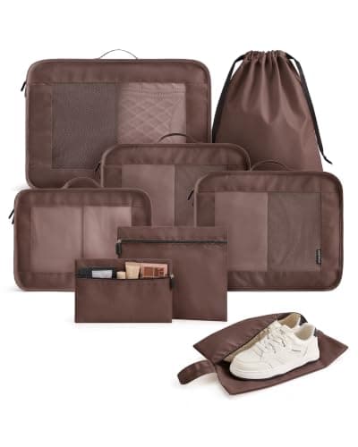 LIGHT FLIGHT 8pcs Packing Cubes, Travel Suitcases Organiser, Coffee