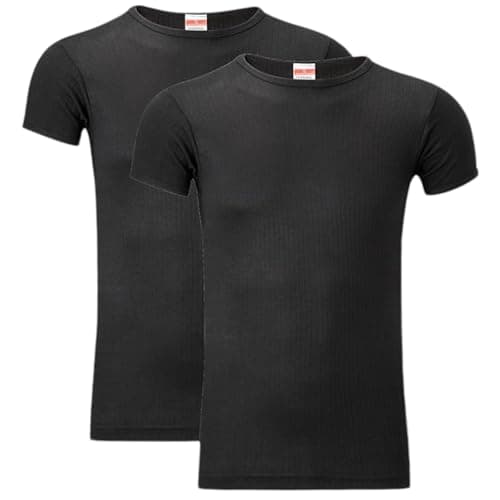 Crazy Fashion Pack of 2 Thermal Tops Men’s - Short Sleeve Plain Round Neck Mens Top Warm T-Shirt Underwear Baselayer Cotton Thermals (Black, XL)