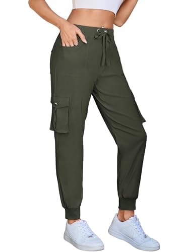 Hormtaer Women's Cargo Joggers Walking Trousers Lightweight Quick Dry Hiking Multi Pants Casual Outdoor Travel Gym Athletic Workout (B Army Green, XL)