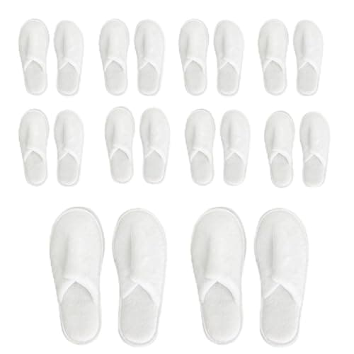 Beach Stone 10 Pairs Disposable Spa Slippers, Closed Toe Womens White Slippers for Girls Women Party Guest Travel Home Hotel Use
