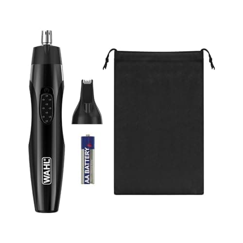 Wahl 2‑in‑1 Detail Trimmer – Ear, Nose & Precision Facial Hair Trimmer with Washable Heads, Battery Powered, Comfort Grip, Rinseable Blades & Travel Case
