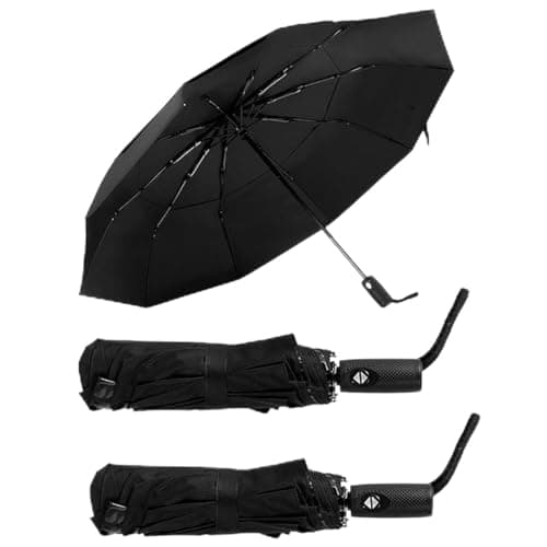Bodygenix 2 Pack Small Travel Umbrella, Automatic Open/Close – Strong Windproof Folding Umbrellas, Compact 29 cm, Black – Lightweight Unisex with Sleeves
