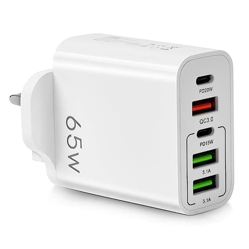AXFEE USB C Plug Fast Charge, 65W 5Port USBC Charger Dual Port PD+QC, White