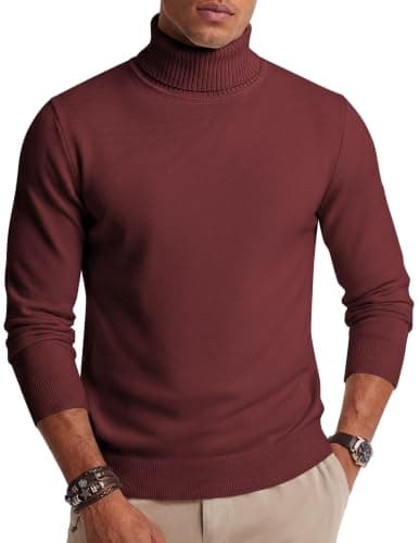COOFANDY Men's Turtleneck Long Sleeve Jumpers Winter Deepred M