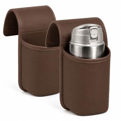 PU Leather Car Door Cup Holder, Wide-Mouth Organizer for Drinks and Phone (2pcs Brown)