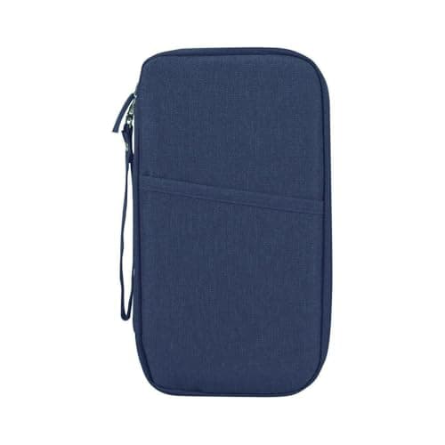Passport Holder Travel Wallet, Large Capacity Travel Document Holder, RFID Blocking Waterproof Portable Travel Wallet Organiser for Cash Passport ID Card Credit Cards Flight Ticket Pen (Navy Blue)