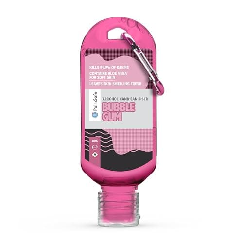 Palm Safe Bubble Gum 60ml Anti Bacterial Premium Hand Sanitiser Travel Size Refillable Clip Bottle Quick Drying Non Sticky Extra Moisturising Kills 99.9% of Viruses and Bacteria
