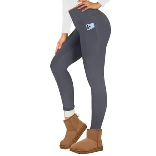 Missluck Fleece Lined Leggings Women UK with Pockets Thermal Leggings Womens High Waisted in Winter(Dark Grey,S)