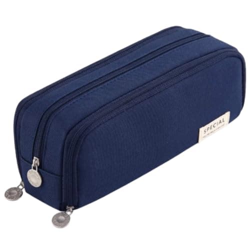 Large Capacity Pencil Case 3 Compartment Pouch Pen Bag for School, Navy